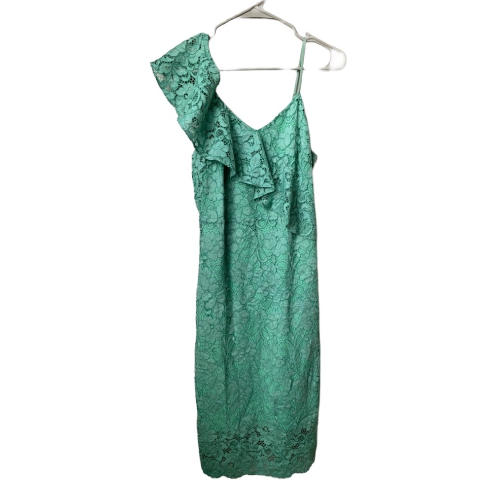 SAM EDELMAN Women’s Bright Green Asymmetrical Lace Overlay Midi Dress